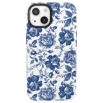 Rose to Fame | Blue & White Rose Floral Case iPhone Case get.casely Bold + MagSafe® iPhone 14 Plus